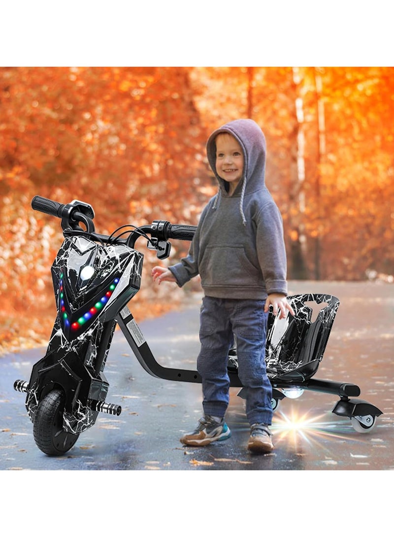 Favarey Electric Drift Scooter for Kids Electric Scooter with Bluetooth Music 3 Speed Modes LED Lights & Rear Wheel Light 70kg Load Capacity 18km/h  8-Inch Solid Tires - Ideal Electric Tricycle for Children（Black） - Image 2