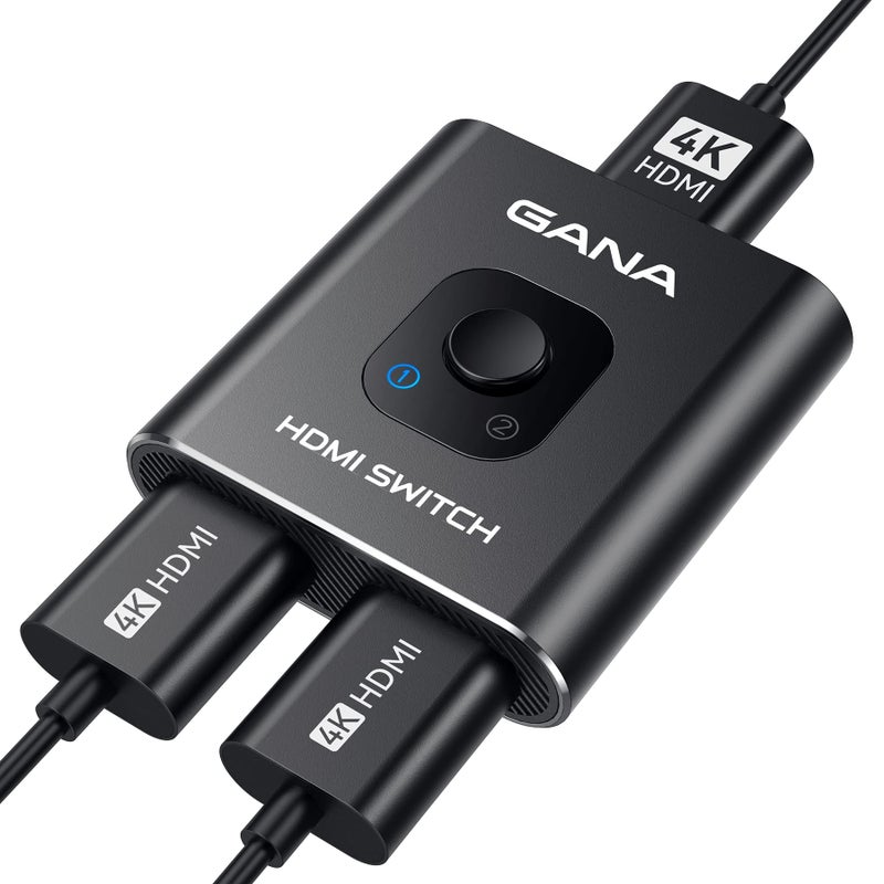 GANA HDMI Switch 4k@60hz Splitter, GANA Aluminum Bidirectional HDMI Switcher 2 in 1 Out, Manual HDMI Hub Supports HD Compatible with Xbox PS5/4/3 Blu-Ray Player Fire Stick Roku - Image 1