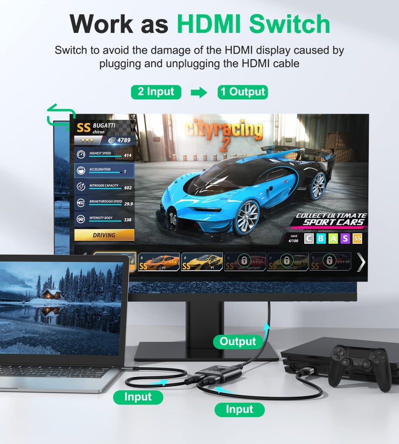 GANA HDMI Switch 4k@60hz Splitter, GANA Aluminum Bidirectional HDMI Switcher 2 in 1 Out, Manual HDMI Hub Supports HD Compatible with Xbox PS5/4/3 Blu-Ray Player Fire Stick Roku - Image 3