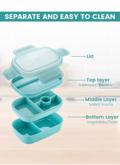 Perfii Multi-Layered Kids Lunch Box with Food Dividers for Easy Portioning, Microwave and Fridge Safe, BPA-Free, PP5 Material and Leak-Proof Silicone Seal  - Image 2