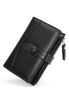 Wallet for Ladies, Women Small Bifold Leather Purses, Classic Black Women Wallet with Stylish Texture Patterns for Cash, ID, Credit Card Holder, Ladies Vegan Coin Purses Wallet Bags