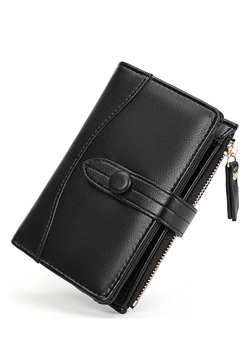 SYOSI - Wallet for Ladies, Women Small Bifold Leather Purses, Classic Black Women Wallet with Stylish Texture Patterns for Cash, ID, Credit Card Holder, Ladies Vegan Coin Purses Wallet Bags - Image 1