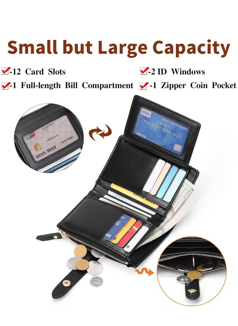 SYOSI - Wallet for Ladies, Women Small Bifold Leather Purses, Classic Black Women Wallet with Stylish Texture Patterns for Cash, ID, Credit Card Holder, Ladies Vegan Coin Purses Wallet Bags - Image 1