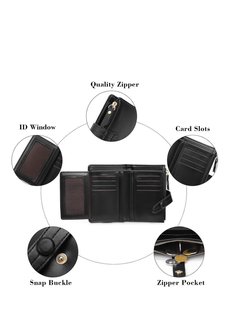 SYOSI - Wallet for Ladies, Women Small Bifold Leather Purses, Classic Black Women Wallet with Stylish Texture Patterns for Cash, ID, Credit Card Holder, Ladies Vegan Coin Purses Wallet Bags - Image 1