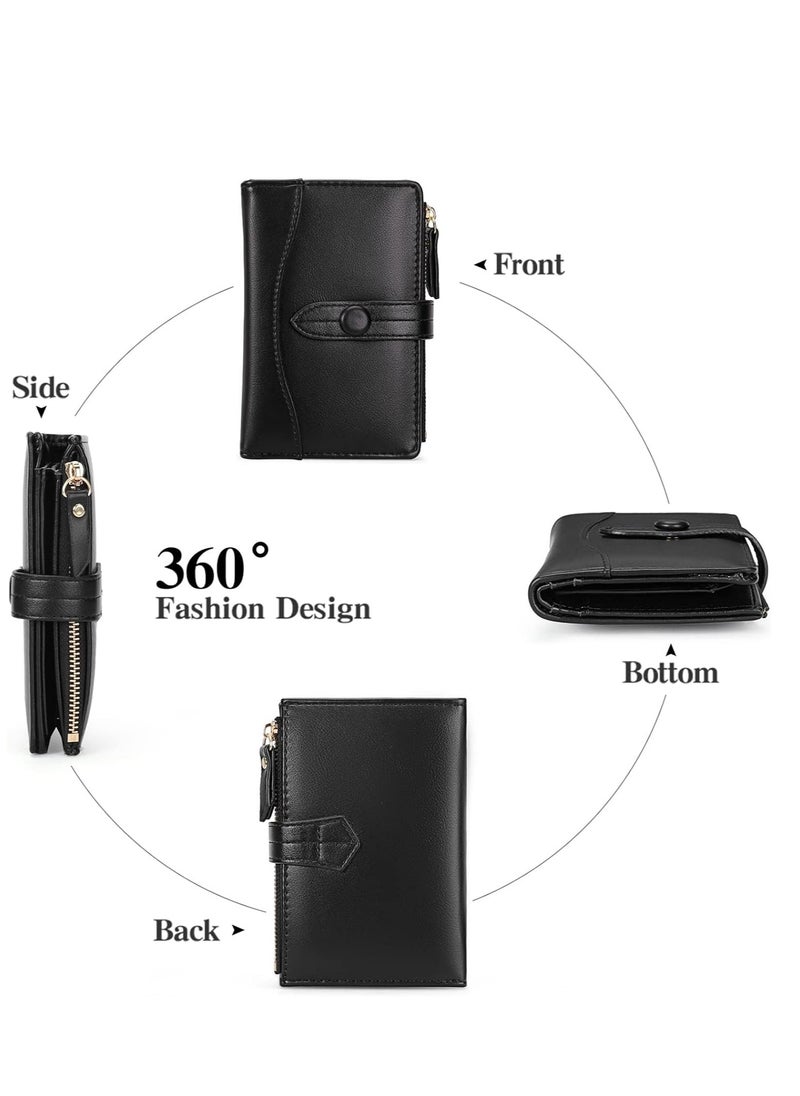 SYOSI - Wallet for Ladies, Women Small Bifold Leather Purses, Classic Black Women Wallet with Stylish Texture Patterns for Cash, ID, Credit Card Holder, Ladies Vegan Coin Purses Wallet Bags - Image 1