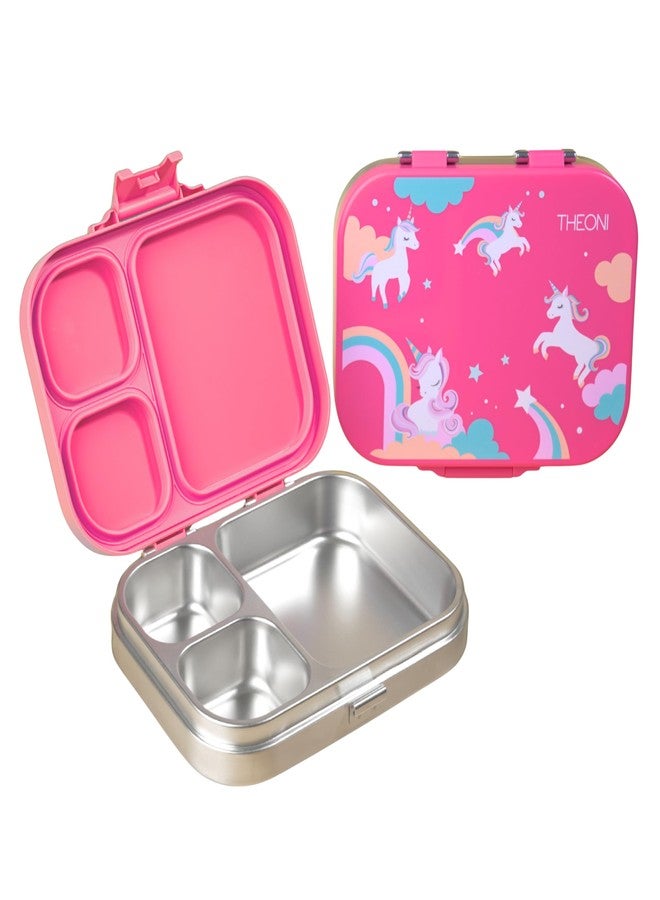 THEONI Bento Joy Leakproof Lunch Box 3-Compartment Stainless Steel Lunch Box for Kids | Leak-Proof Tiffin for School - Image 1