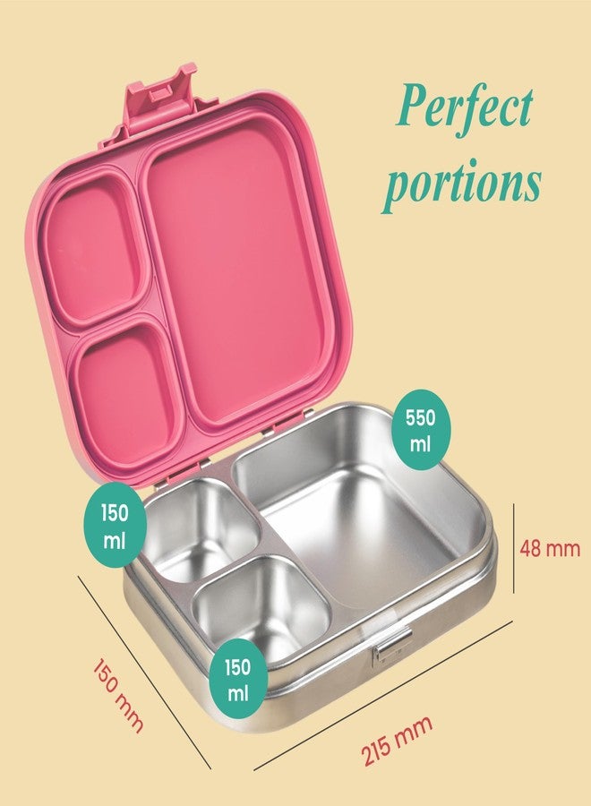 THEONI Bento Joy Leakproof Lunch Box 3-Compartment Stainless Steel Lunch Box for Kids | Leak-Proof Tiffin for School - Image 2
