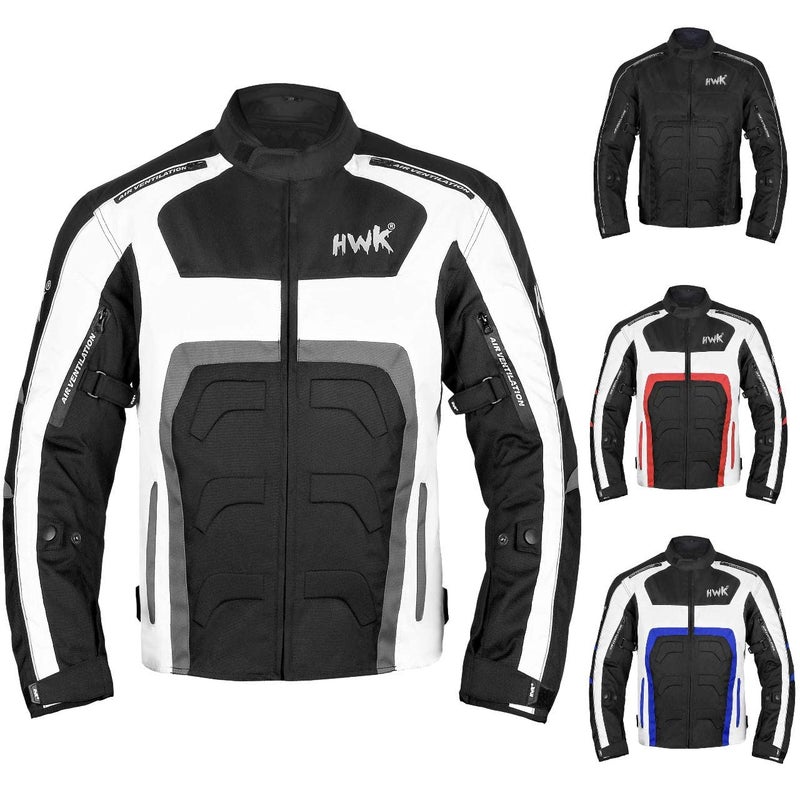 HWK Spyder Motorcycle Jacket for Men with Weather Resistant Cordura Textile Fabric for Enduro Motocross Motorbike Riding and Impact Protection Armor Dual Sport Motorcycle Riding Jacket Grey S