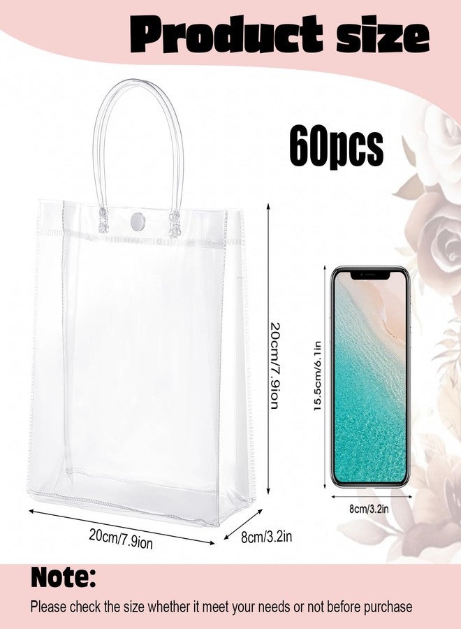Limbeuuu 60 Pcs Clear Plastic Gift Bags with Handles Small Transparent PVC Reusable Tote Gift Bags for Shopping Wedding Favor(7.9 x 7.9 x 3.2 Inch) - Image 2