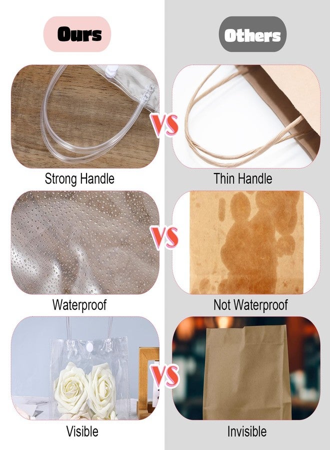 Limbeuuu 60 Pcs Clear Plastic Gift Bags with Handles Small Transparent PVC Reusable Tote Gift Bags for Shopping Wedding Favor(7.9 x 7.9 x 3.2 Inch) - Image 4