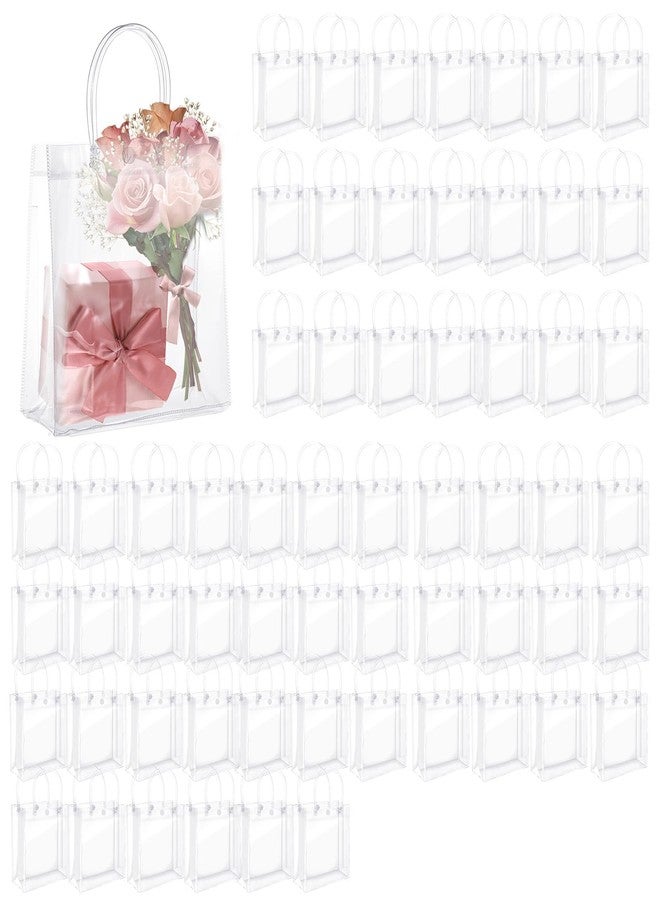 Limbeuuu 60 Pcs Clear Plastic Gift Bags with Handles Small Transparent PVC Reusable Tote Gift Bags for Shopping Wedding Favor(7.9 x 7.9 x 3.2 Inch) - Image 1