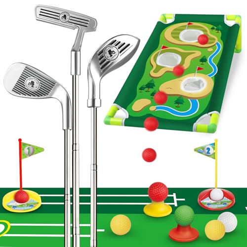 Letapapa Toddler Golf Set Golf Clubs Length Adjustable with Mat Golf Cornhole Upgraded Kids Golf Clubs with 8 Balls Indoor Outdoor Sports Toys Birthday Gifts for 3 4 5 6 Years Old Boys Girls - Image 1