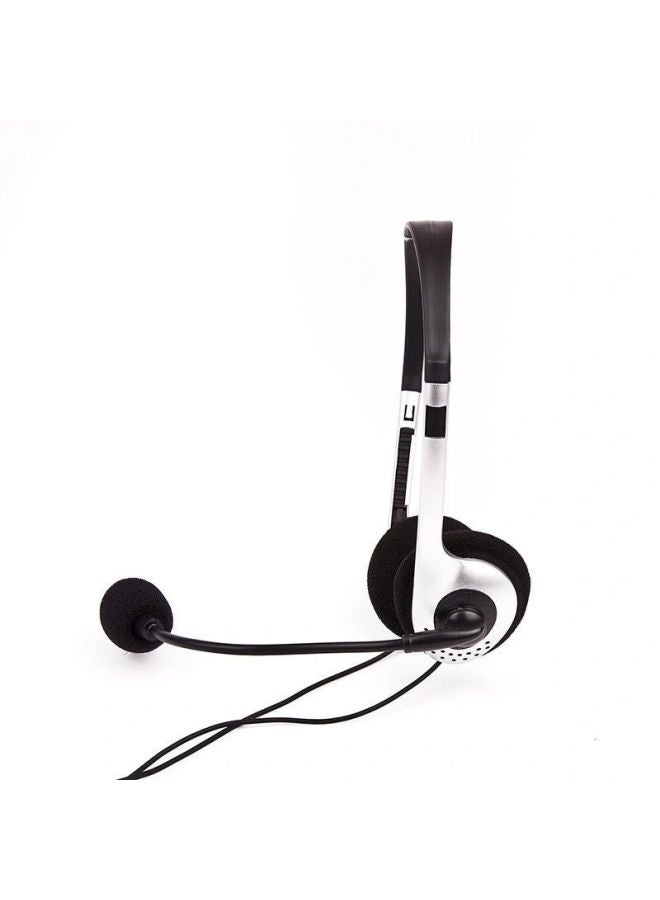 Computer With Mark Headset Computer Headset, Desktop Notebook Mobile Phone Universal (adjustable Length)-Color:071 Silver Computer Headset With Wheat Silver Single Head  - Image 1