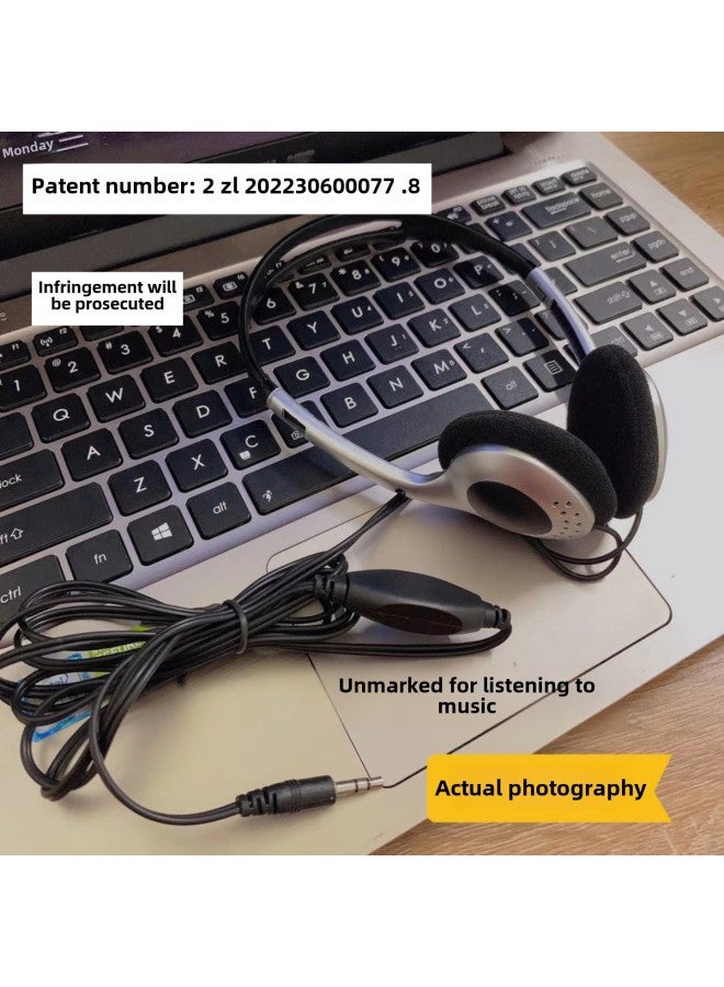 Computer With Mark Headset Computer Headset, Desktop Notebook Mobile Phone Universal (adjustable Length)-Color:071 Silver Computer Headset With Wheat Silver Single Head  - Image 3