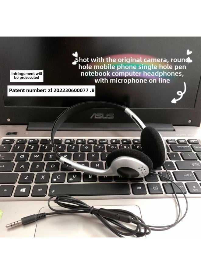 Computer With Mark Headset Computer Headset, Desktop Notebook Mobile Phone Universal (adjustable Length)-Color:071 Silver Computer Headset With Wheat Silver Single Head  - Image 2