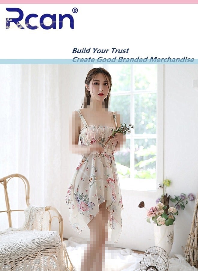 Rcan Tulle Jacquard Pajamas Babydoll Backless Slip Dress for Women - Image 1