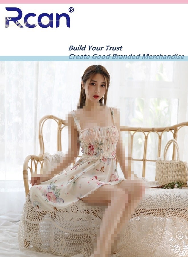 Rcan Tulle Jacquard Pajamas Babydoll Backless Slip Dress for Women - Image 3