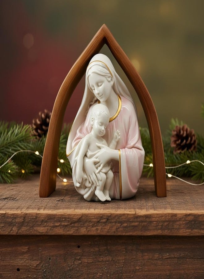 Comfy Hour 10" Madonna and Child Figurine, Virgin Mary and Christ Child Statue with Wooden Look Arch Backdrop, Religious Catholic Home Office Decor Accent, Artisan Crafted Resin, 1 Piece - Image 2