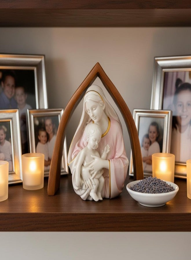 Comfy Hour 10" Madonna and Child Figurine, Virgin Mary and Christ Child Statue with Wooden Look Arch Backdrop, Religious Catholic Home Office Decor Accent, Artisan Crafted Resin, 1 Piece - Image 4