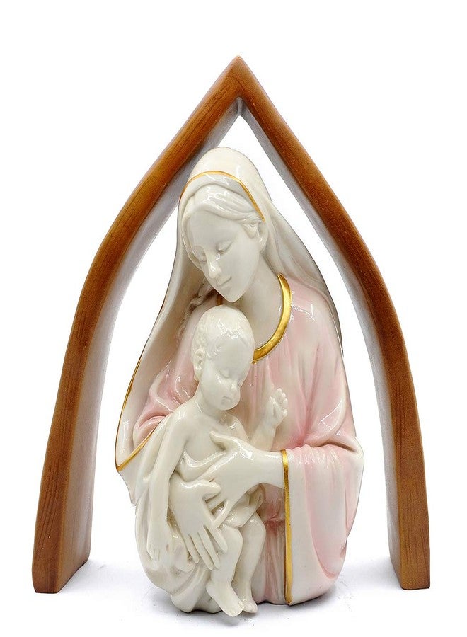 Comfy Hour 10" Madonna and Child Figurine, Virgin Mary and Christ Child Statue with Wooden Look Arch Backdrop, Religious Catholic Home Office Decor Accent, Artisan Crafted Resin, 1 Piece - Image 1