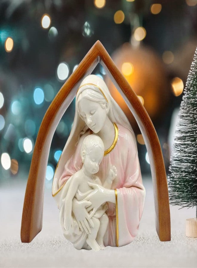 Comfy Hour 10" Madonna and Child Figurine, Virgin Mary and Christ Child Statue with Wooden Look Arch Backdrop, Religious Catholic Home Office Decor Accent, Artisan Crafted Resin, 1 Piece - Image 3