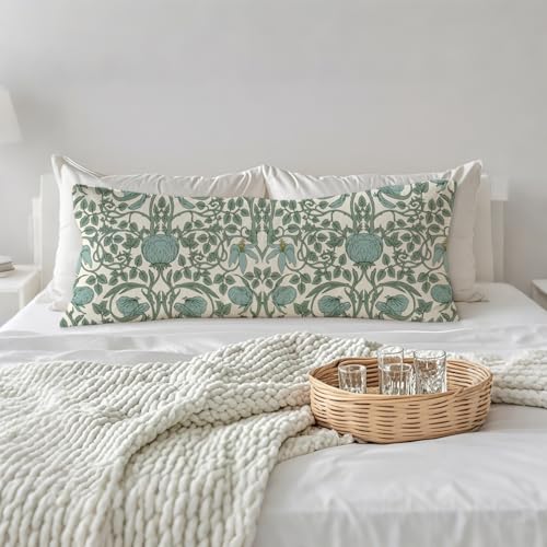 PIUD Vintage Green Floral 20x54 Body Pillow Cover, Cottagecore Room Decor, Retro Green Flowers Botanical Art Nouveau Decorative Long Body Pillow Cases for Bed Couch - Image 3