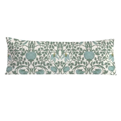 PIUD Vintage Green Floral 20x54 Body Pillow Cover, Cottagecore Room Decor, Retro Green Flowers Botanical Art Nouveau Decorative Long Body Pillow Cases for Bed Couch - Image 1