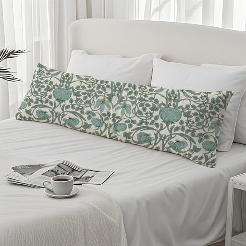 PIUD Vintage Green Floral 20x54 Body Pillow Cover, Cottagecore Room Decor, Retro Green Flowers Botanical Art Nouveau Decorative Long Body Pillow Cases for Bed Couch - Image 4
