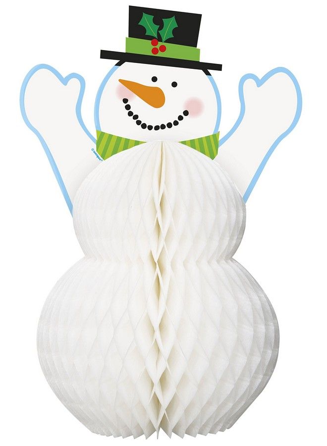 Unique Snowman Honeycomb Centerpiece 12" White 1 Pc - Image 1