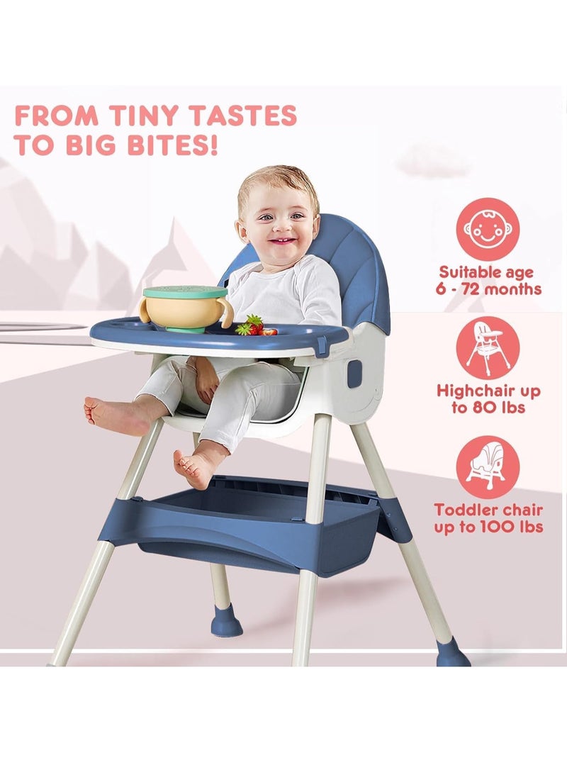 spa luxetique 6-in-1 Baby High Chair for Babies and Toddlers, 4 Gear Adjustable Backrest & Height Foldable Infant Baby Feeding Rocking Chair for Eating with Detachable Double Tray and convertible Leg Support Plate  - Image 3
