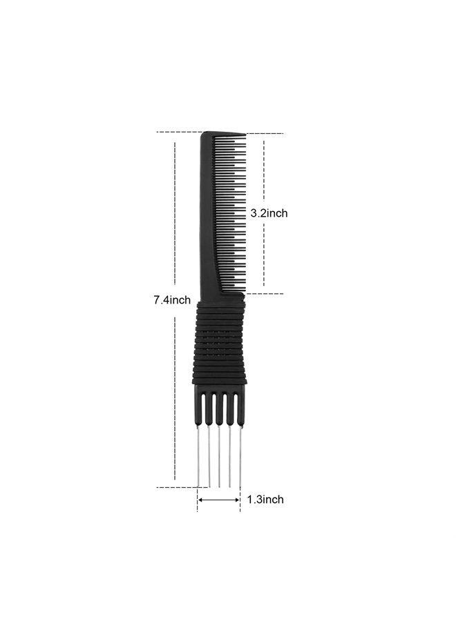 Leinuosen 3 Pack Black Carbon Lift Teasing Combs with Metal Prong, Salon Teasing Back Combs, Black Carbon Comb with Stainless Steel Lift (Style A) - Image 2