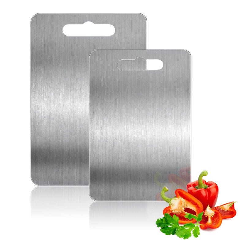 2Piece Cutting Board Set Stainless Steel NonStick Chopping Boards Kitchen Metal Cutting Boards Dishwasher Safe 34x23cm 30x20cm