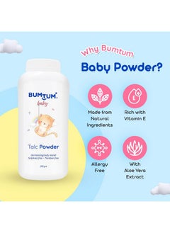 Bumtum Baby Talcum Powder With Aloe Vera For Babies Paraben & Sulfate Free, Dermatologically Tested 200 Gram  - Image 4