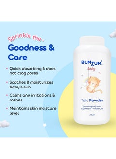 Bumtum Baby Talcum Powder With Aloe Vera For Babies Paraben & Sulfate Free, Dermatologically Tested 200 Gram  - Image 2