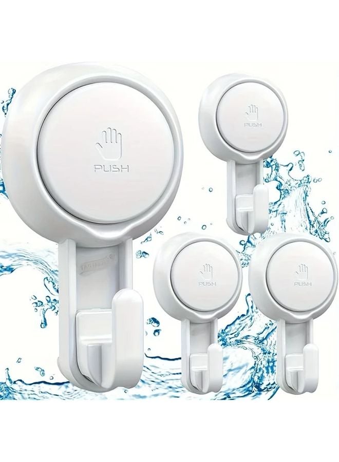 4pcs White Suction Cup Towel Hooks No Damage Wall Mounted Strong Vacuum Shower Rack - Image 2