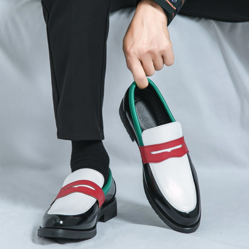 Large Size Color Matching Leather Shoes For Men 2025 Spring And Autum Men'S Slip-On Loafers British Business Casual Men'S Shoes - Image 3