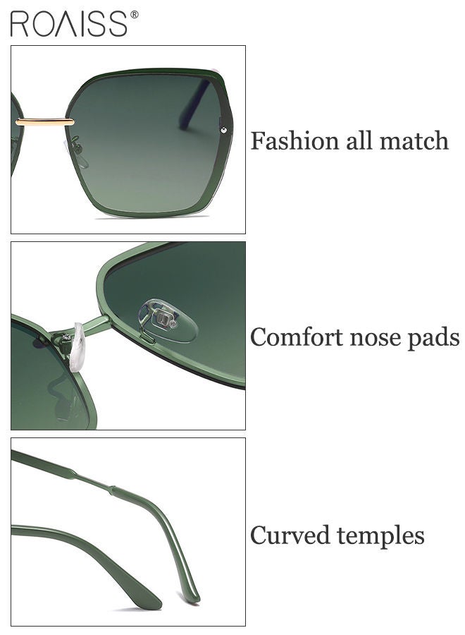 رويس نظارات شمسية نسائية كبيرة الحجم مربعة مستقطبة مربعة الشكل، نظارات شمسية نسائية مستقطبة كبيرة الحجم واقية من أشعة الشمس فوق البنفسجية 400 مع إطار معدني أخضر نظارات شمسية أنيقة مضادة للوهج للسيدات - Image 5