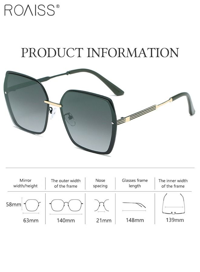 رويس نظارات شمسية نسائية كبيرة الحجم مربعة مستقطبة مربعة الشكل، نظارات شمسية نسائية مستقطبة كبيرة الحجم واقية من أشعة الشمس فوق البنفسجية 400 مع إطار معدني أخضر نظارات شمسية أنيقة مضادة للوهج للسيدات - Image 4
