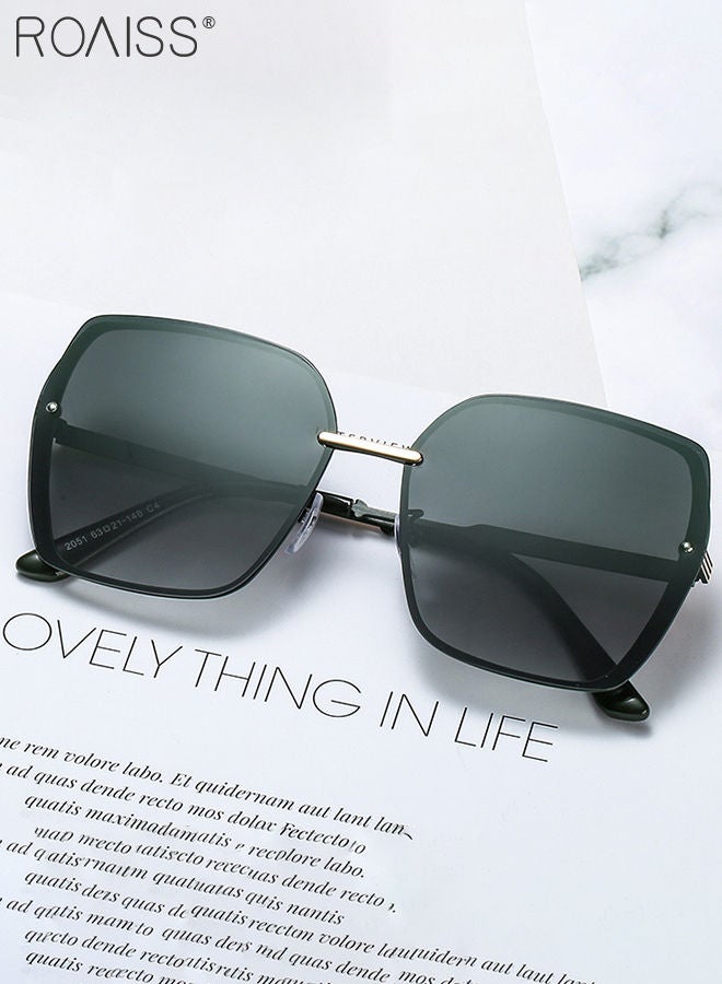 رويس نظارات شمسية نسائية كبيرة الحجم مربعة مستقطبة مربعة الشكل، نظارات شمسية نسائية مستقطبة كبيرة الحجم واقية من أشعة الشمس فوق البنفسجية 400 مع إطار معدني أخضر نظارات شمسية أنيقة مضادة للوهج للسيدات - Image 3