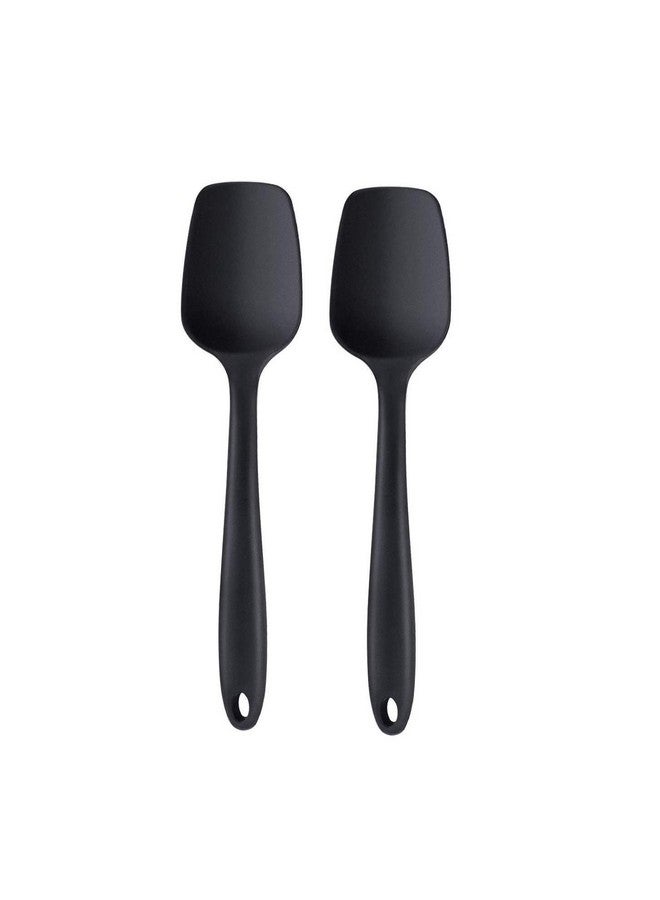 P-Plus International Silicone Non-Stick Heat Resistant Kitchen Utensil| Spatula Spoon Big 27cm |Pack of 2 Black - Image 1