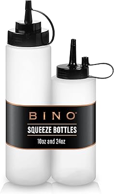 BINO 2-Piece Squeeze Bottles Set - 10 oz + 24 oz | Food Grade Plastic | Squeeze Bottles for Liquids | Plastic Condiment - Image 1