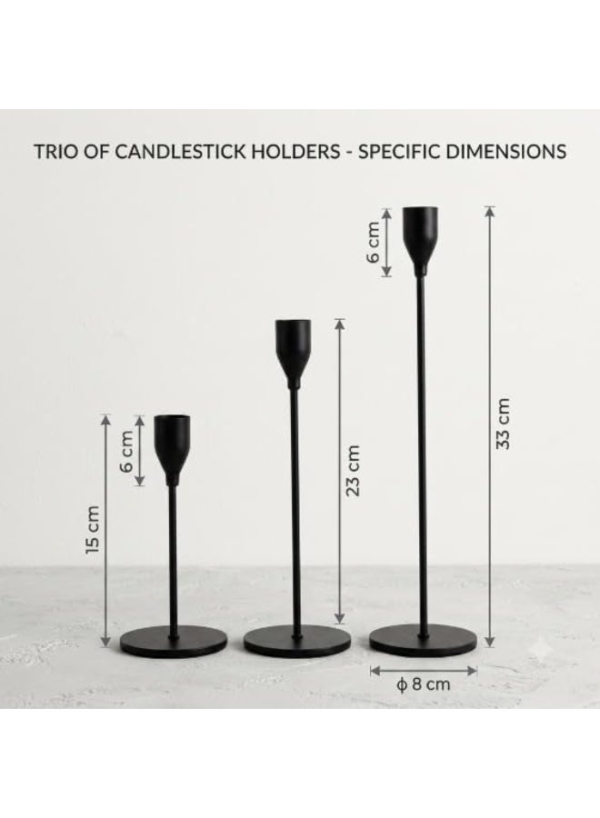 Elegant Black Trio Candelabra Set, Modern Metal Candlestick Holder with Different Heights for Dining Table and Console, Suitable for Home, Wedding, Engagement, Event, Hospitality - Image 5