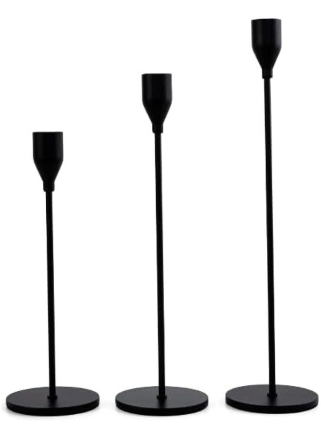 Elegant Black Trio Candelabra Set, Modern Metal Candlestick Holder with Different Heights for Dining Table and Console, Suitable for Home, Wedding, Engagement, Event, Hospitality - Image 1