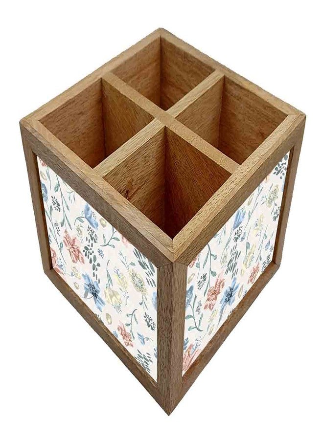 Nutcase Wooden Cutlery Stand Holder Silverware Caddy Spoons Forks Knives Organizer for Dining Table & Kitchen -Made in India-Spoons NOT Included - Cute Baby Flowers - Image 2