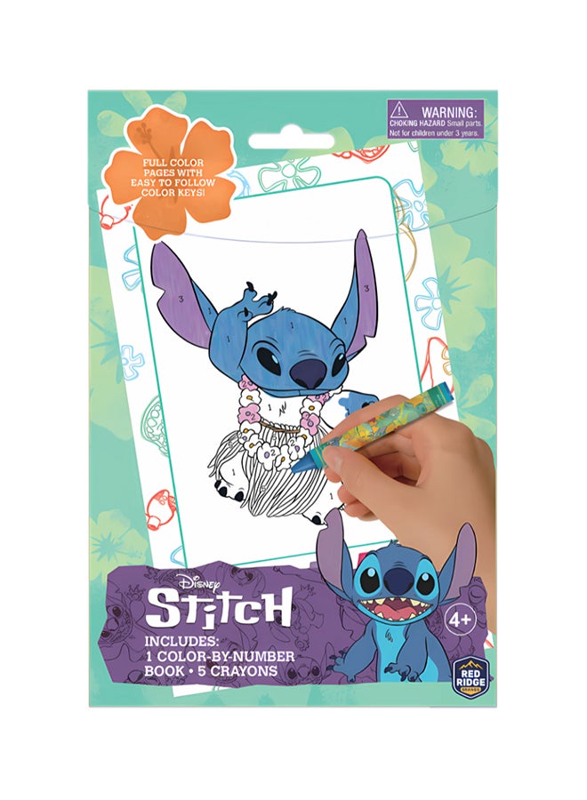 Disney Stitch Color by Number | 1 Book & 5 Crayons | Easy to Follow Color Key | Age 3+ - Image 1