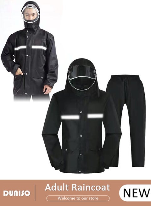 Rain Suit for Men & Women,Lightweight Hooded Protective Breathable Rain Coats with Eye-Catching Reflective Strip, Durable Rain Gear Jacket Pants for Hiking Motorcycle Fishing