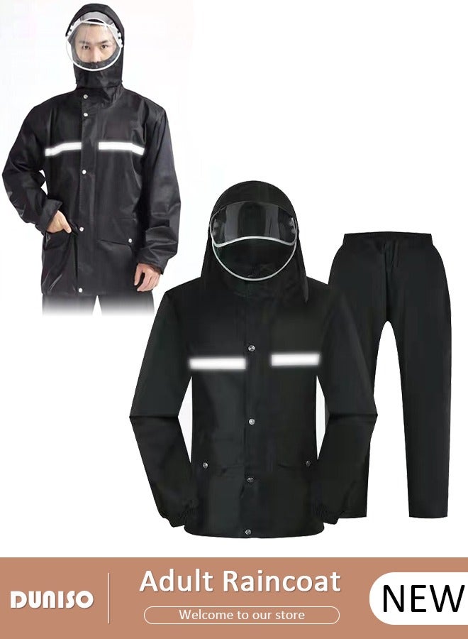 DUNISO Rain Suit for Men & Women,Lightweight Hooded Protective Breathable Rain Coats with Eye-Catching Reflective Strip, Durable Rain Gear Jacket Pants for Hiking Motorcycle Fishing  - Image 1