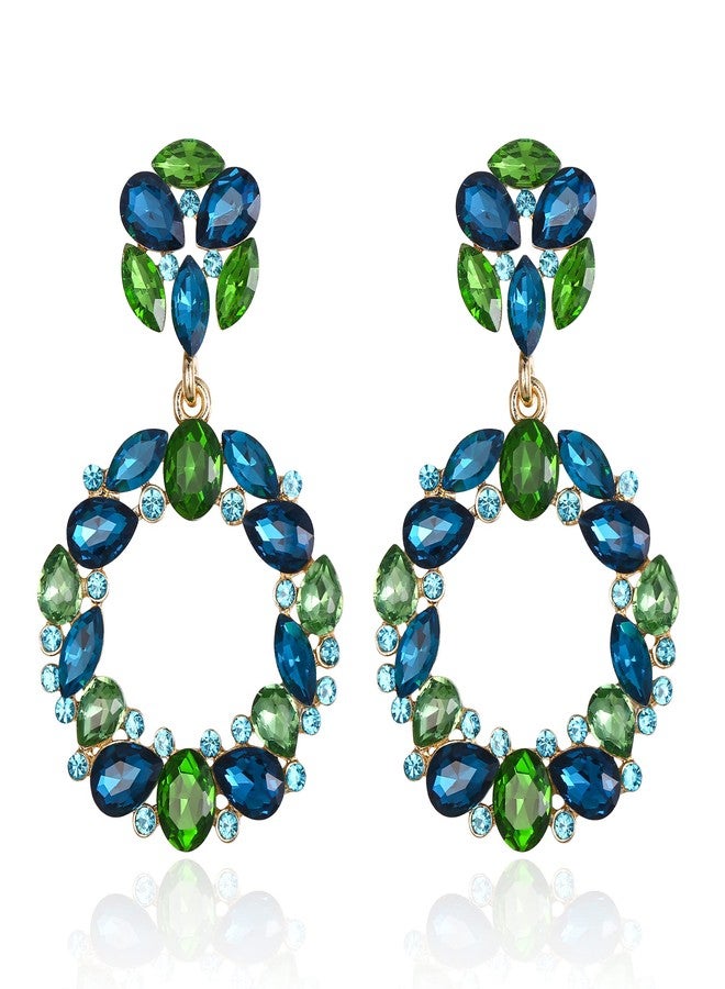 بريلوف أقراط بريلوف للعرائس، مرصعة بكريستال لامع على شكل دمعة، ماركيز، دائرية، متدلية، مناسبة لحفلات الزفاف والخطوبة، لون ذهبي، لون أزرق توباز - Image 1