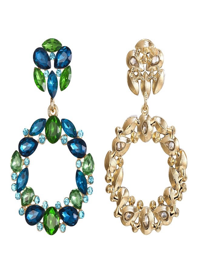 بريلوف أقراط بريلوف للعرائس، مرصعة بكريستال لامع على شكل دمعة، ماركيز، دائرية، متدلية، مناسبة لحفلات الزفاف والخطوبة، لون ذهبي، لون أزرق توباز - Image 4