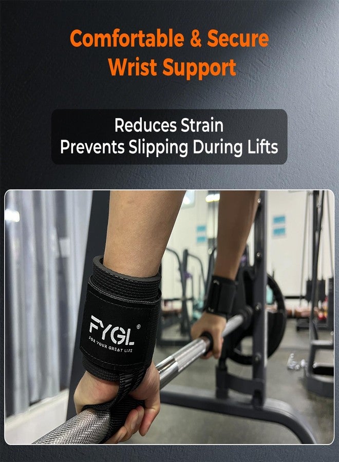 FYGL Weight-Lifting-Straps - Neoprene Padded Wrist Support with Nylon Dura Grip, Wrist Wraps for Weightlifting, Powerlifting, Deadlift & Strength Training, Black - Image 3
